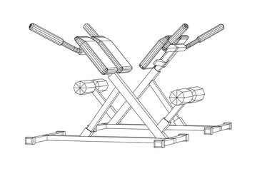 Modern exercise machine for the back and abs. Hyperextension simulator.