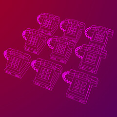 Old retro landline telephone. Wireframe vector