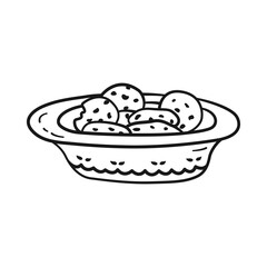 Sweet cookies with chocolate in a bowl. Doodle style. Png Illustration isolated on transparent background