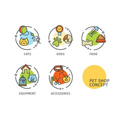 Pet Shop Concept Thin Line Icons Labels Set. Vector