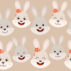 New Year 2023. Pattern with funny rabbit. Cute vector illustration for holiday cards, wrapping paper, decoration, fabric.