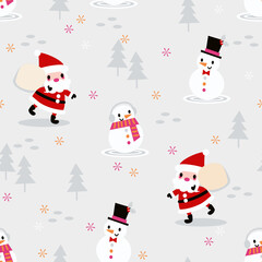 Cute Funny Santa Claus and Snowman Seamless Pattern