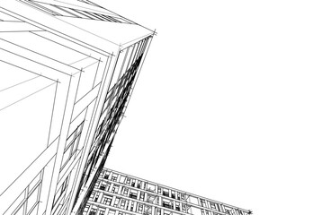 3d sketch of building on white background
