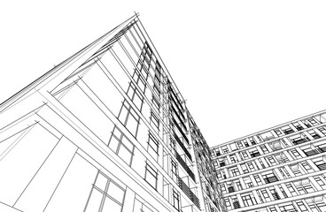 Fototapeta premium 3d sketch of building on white background