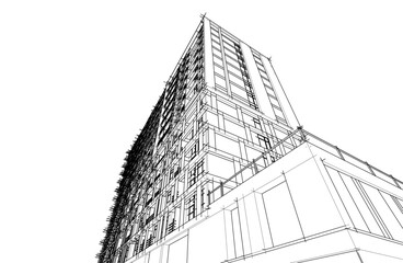 3d sketch of building on white background