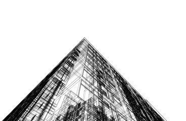 3d sketch of building on white background