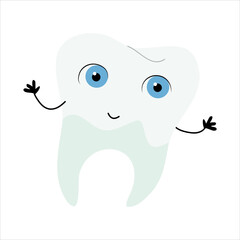 White Tooth Character. Vector illustration.  