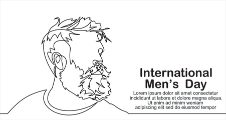 Continuous One line drawing of tie and lettering International Men's Day. Concept Men's Day card Continuous line style.
