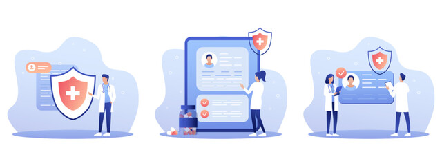 Health insurance concept flat illustration set. Web banner of healthcare and medical services, suitable for web design, banner, mobile app, landing page. Vector EPS 10