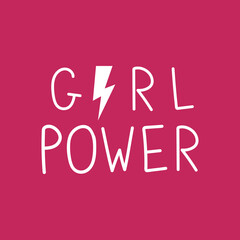 Girl power vector card. Feminism concept. Lettering on the pink background