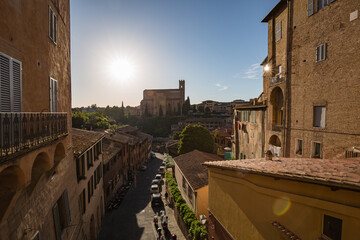 Fototapeta premium Panoramic view of Siena with Basilica of San Domenico, also known as Basilica Cateriniana.