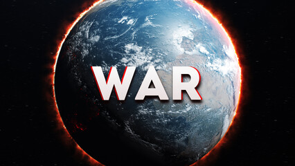World war topic. Earth in fire and flames as symbol of permacrisis. 3d render