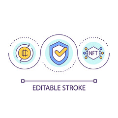Secure operations with NFT loop concept icon. Cyber security in blockchain. Digital safety abstract idea thin line illustration. Isolated outline drawing. Editable stroke. Arial font used