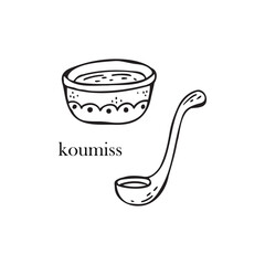 Vector illustration of a Kazakh dish - koumiss. Dishes for Christmas and New Year.