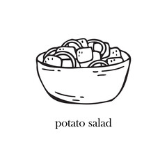 Vector illustration of a German dish - potato salad. Dishes for Christmas and New Year.