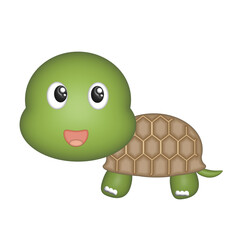 3D Realistic Happy cute turtle walking with smile