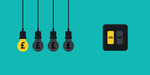 Electricity price, cost of living, electricity expenses, electricity bills, utility bills, energy bills, energy saving, pounds, electricity cost illustration.