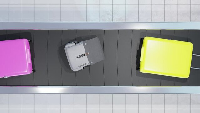 4K looped seamless animation of luggage moving on a conveyor belt in an airport