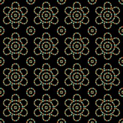 seamless beaded flowers vector pattern on black background