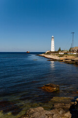 Fototapeta na wymiar Lighthouse at Cape Tarkhankut in Crimea
