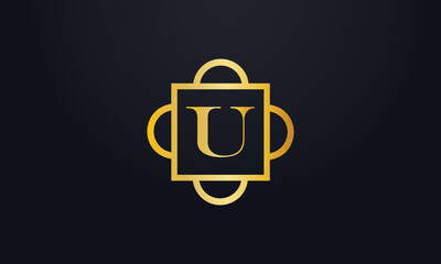 Gold frame flower symbol and golden square flower logo and golden square board flat icon with letters design vector