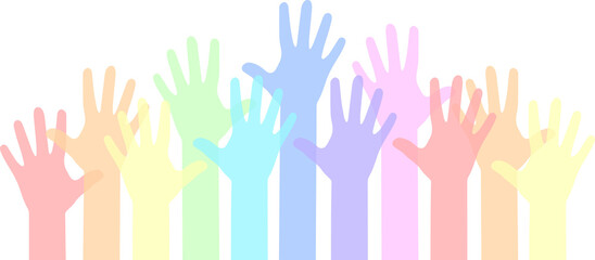 Group people hands up, volunteer or voting concept background, human hand