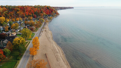 Aerial of Turkey Point, Ontario, Canada in fall