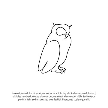 Owl one continuous line drawing. Cute decoration hand drawn elements. Vector illustration of minimalist style on a white background.