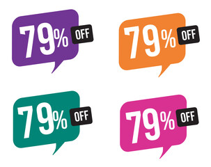 79 percent discount. purple, orange, green and pink balloons for promotions and offers. Vector Illustration on white background.