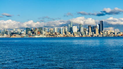 Fototapeta na wymiar Seattle Architecture Skyline And Ferry 5