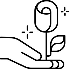 rose in hand linear black icon