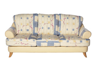 Vintage floral patterned upholstery fabrics sofa on white background