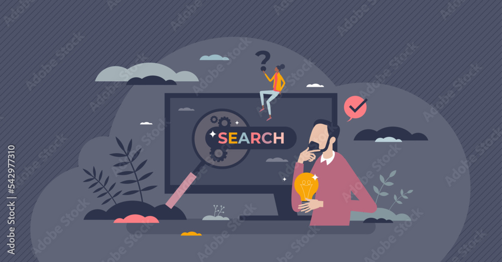 Sticker search engine optimization or seo service for web ranking tiny person concept. marketing tool with w