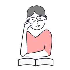 Vector illustration of a girl reading a book.  education.