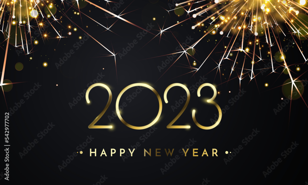 Leinwandbilder 2023 happy new year background texture with glitter fireworks. vector new year eve sparkle backgroun
