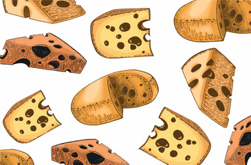 Vector color pattern with cheese, stylish food cover for fabric, postcards, wallpapers,graphical vector illustration. Dairy product and menu background design	