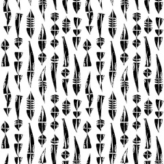 Ethnic motif hand drawn print. Paint brush indigenous style seamless pattern. Freehand grunge design tribal background. Trendy handdrawn folk geometric ornament