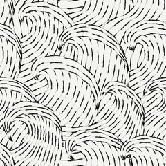Great waves seamless pattern. Japanese style seascape ornament. Tide motif oriental wallpaper. Hand drawn design nautical print. Freehand background