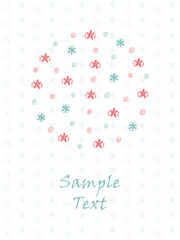 Merry Christmas or Happy New Year Greeting Card Template. Winter Holiday Xmas Background. Hand drawn Doodle Snow, Snowflakes, Snowballs, Stars