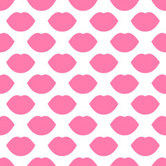 Pink lips. Seamless vector pattern. Texture illustration on a white background. Fashion background. Trendy for modern designs, prints, textiles, fabrics, wallpaper, wrapping, paper, and banners.