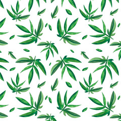 Naklejka na ściany i meble seamless pattern with watercolor green branches and leaves on white background, perfect for cards, postcards, wallpaper, wrappers, decoration. 