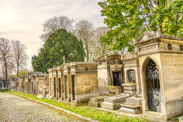 Paris, France - November 2022 : Pere Lachaise Cemetery in Autumn, HDR Image - obrazy, fototapety, plakaty