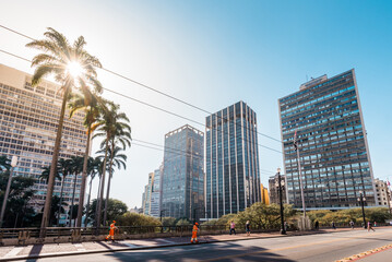 High Rise Buildings of Sao Paulo City Downtown and Empty Avenue © Donatas Dabravolskas