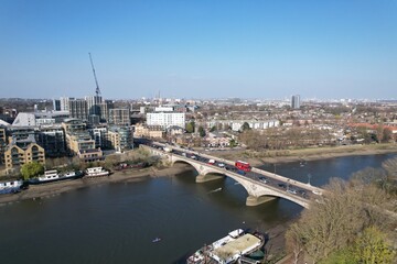 Fototapeta premium Kew road bridge London Borough of Richmond upon Thames, aerial drone view..