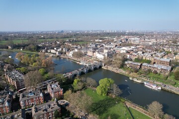 Fototapeta premium Richmond riverside and bridge London UK aerial drone