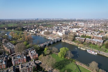 Richmond riverside and bridge London UK aerial drone