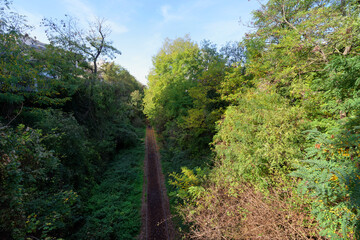 Railway track of the Petite Ceinture Paris' Abandoned Railway in the 14th arrondissement  - obrazy, fototapety, plakaty