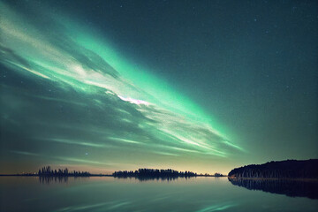 Neon Green Night Sky inspired by Aurora Borealis, Northern Lights