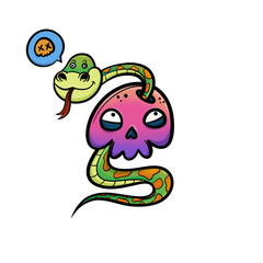 A cute skull with a snake wrapped around it.