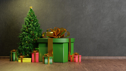 merry christmas background with tree and giftbox